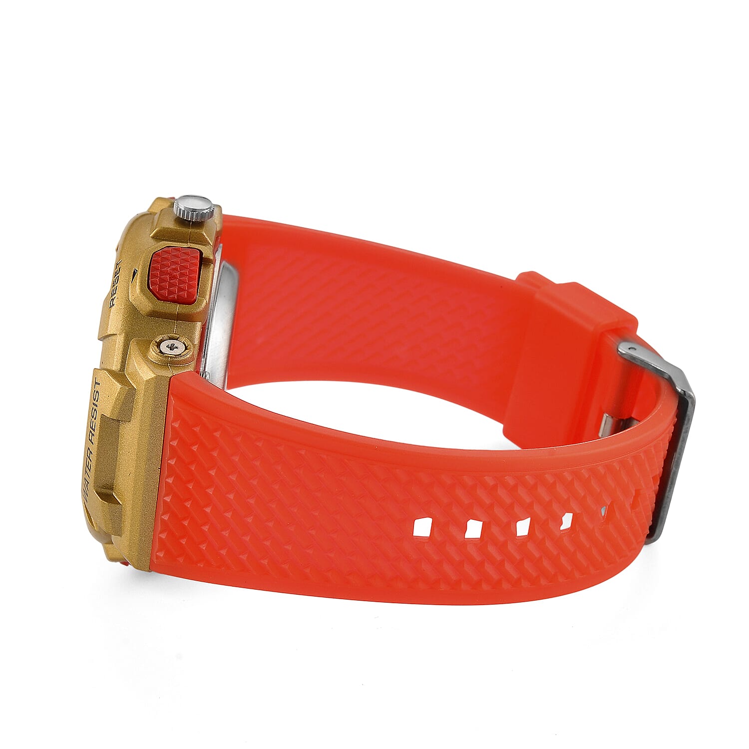 Genoa Japanese and Electronic Movement Multifunctional LED Watch in Goldtone with Red Strap