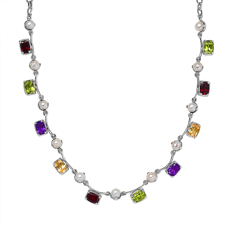 GP Royal Art Deco Collection Multi Gemstone 9.40 ctw Necklace in Rhodium Over Sterling Silver 18-20 Inches