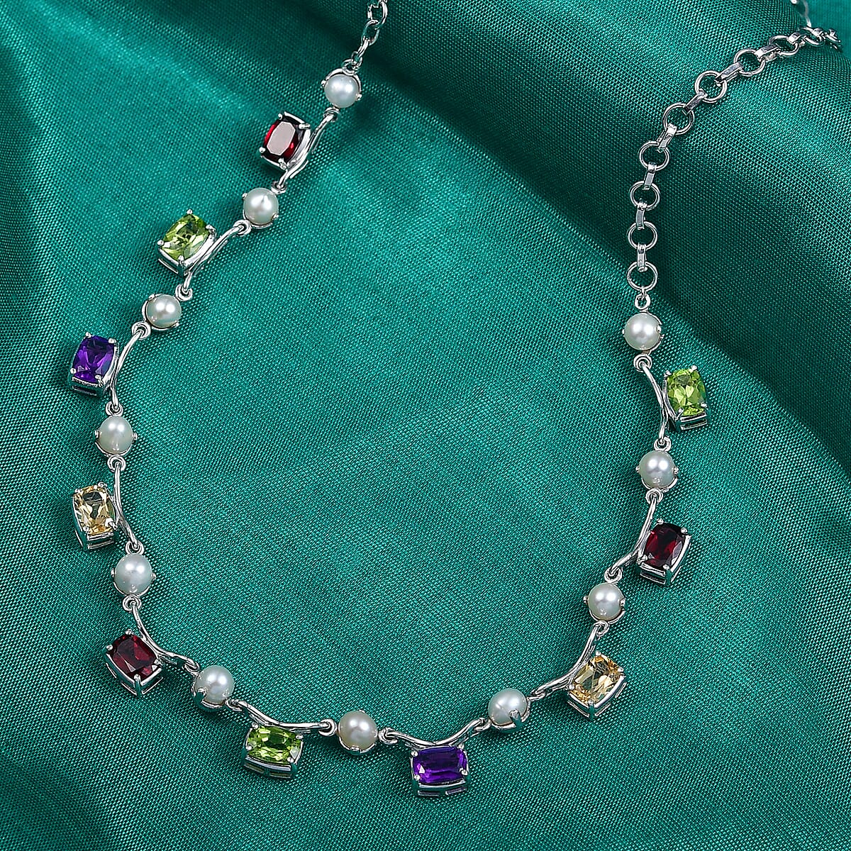 GP Royal Art Deco Collection Premium Multi Gemstone 9.40 ctw Necklace in Rhodium Over Sterling Silver 18-20 Inches image number 1