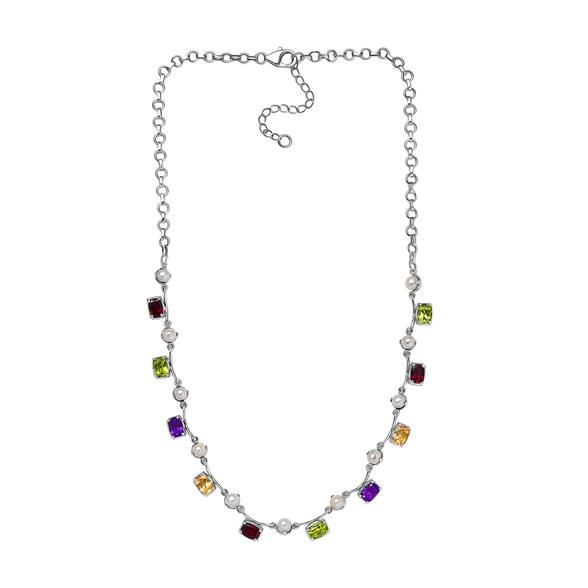 GP Royal Art Deco Collection Multi Gemstone 9.40 ctw Necklace in Rhodium Over Sterling Silver 18-20 Inches