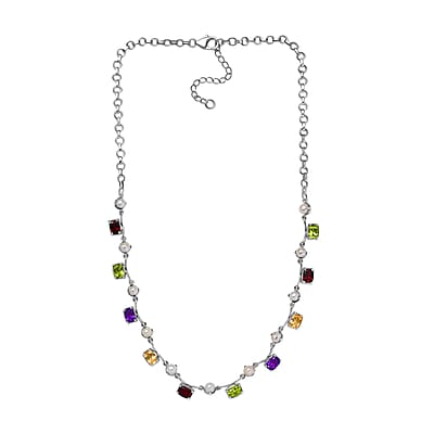 GP Royal Art Deco Collection Multi Gemstone 9.40 ctw Necklace in Rhodium Over Sterling Silver 18-20 Inches