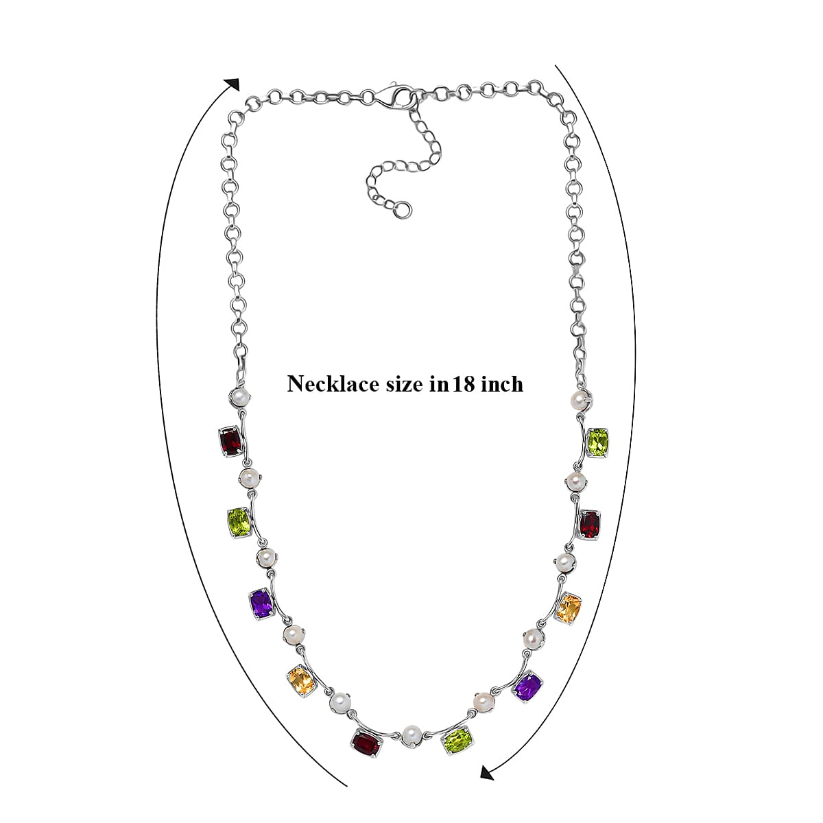 GP Royal Art Deco Collection Multi Gemstone 9.40 ctw Necklace in Rhodium Over Sterling Silver 18-20 Inches