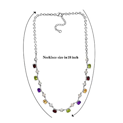 GP Royal Art Deco Collection Multi Gemstone 9.40 ctw Necklace in Rhodium Over Sterling Silver 18-20 Inches