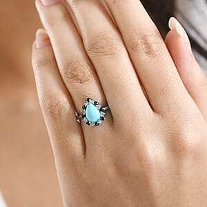 D'Joy Sleeping Beauty Turquoise and Multi Gemstone 1.60 ctw Ring in Blue E-coat Sterling Silver (Size 10.0)