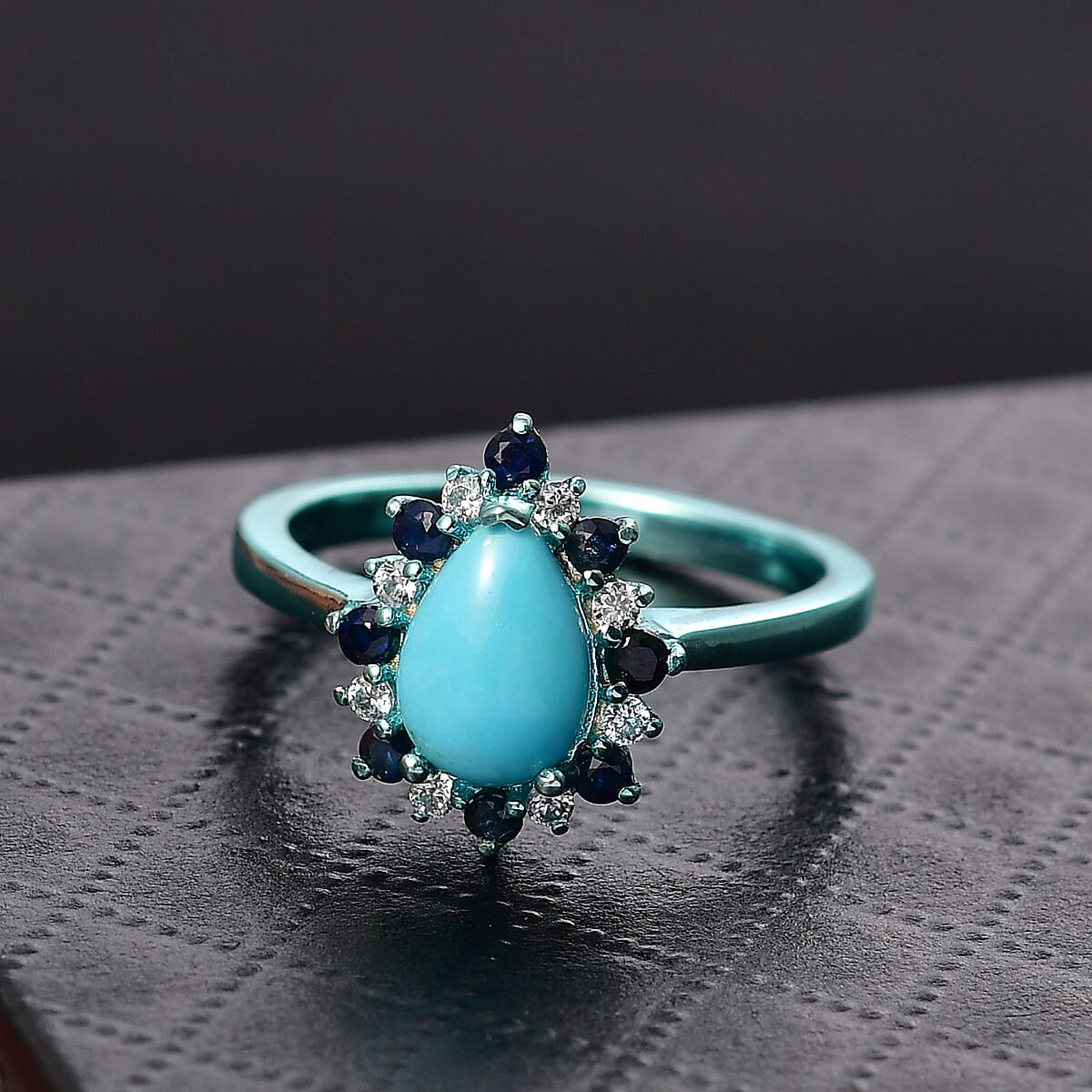 D'Joy Sleeping Beauty Turquoise and Multi Gemstone 1.60 ctw Aura Bloom Ring in Blue E-coat Sterling Silver (Size 7.0) image number 1