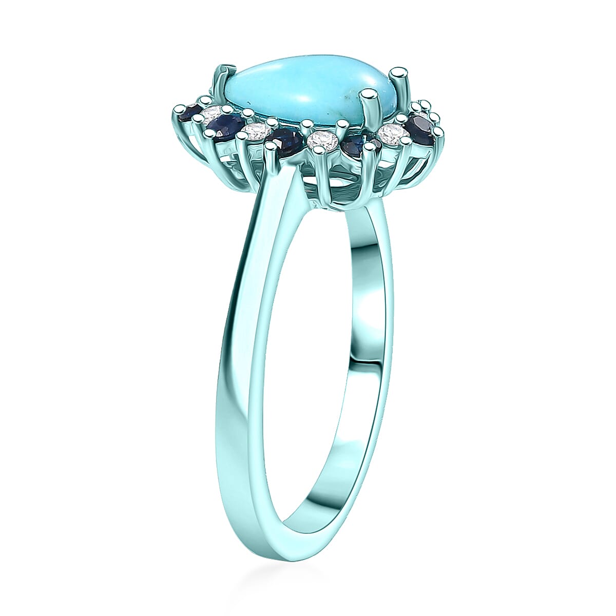 D'Joy Sleeping Beauty Turquoise and Multi Gemstone 1.60 ctw Aura Bloom Ring in Blue E-coat Sterling Silver (Size 7.0) image number 3