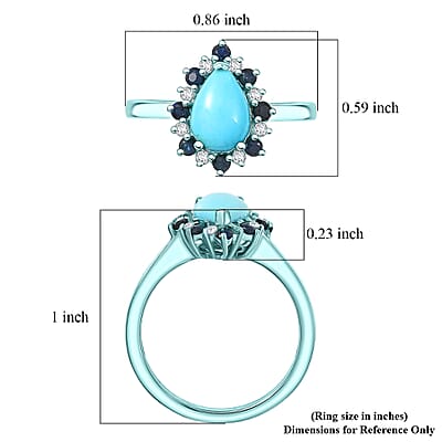 D'Joy Sleeping Beauty Turquoise and Multi Gemstone 1.60 ctw Ring in Blue E-coat Sterling Silver (Size 7.0)