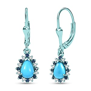 D'Joy Sleeping Beauty Turquoise and Multi Gemstone 2.00 ctw Aura Bloom Earrings in Blue E-coat Sterling Silver