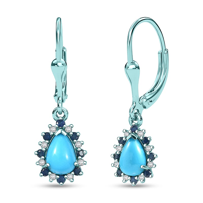 D'Joy Sleeping Beauty Turquoise, Multi Gemstone Earrings in Blue E-coat Sterling Silver 2.00 ctw