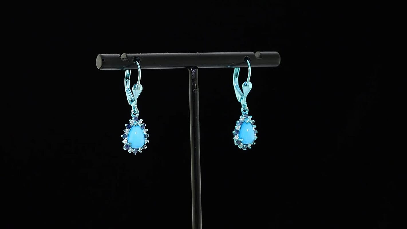 D'Joy Sleeping Beauty Turquoise, Multi Gemstone Earrings in Blue E-coat Sterling Silver 2.00 ctw