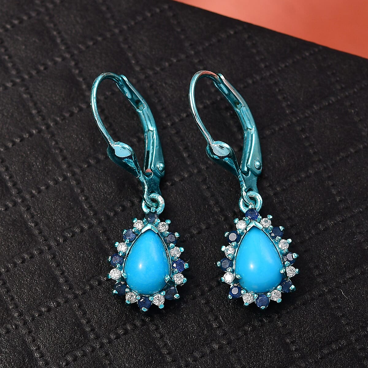 D'Joy Sleeping Beauty Turquoise and Multi Gemstone 2.00 ctw Aura Bloom Earrings in Blue E-coat Sterling Silver image number 1