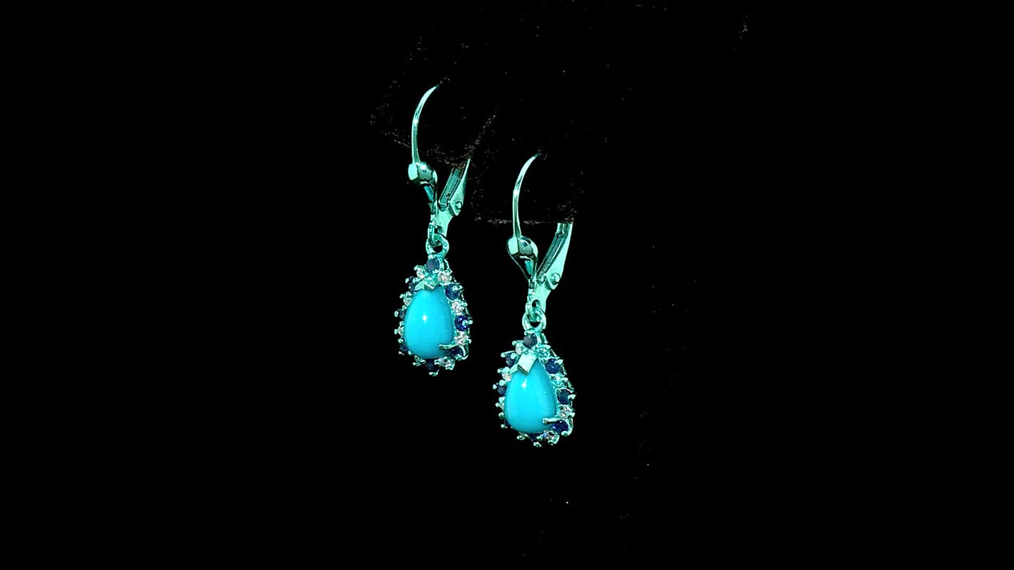 D'Joy Sleeping Beauty Turquoise, Multi Gemstone Earrings in Blue E-coat Sterling Silver 2.00 ctw