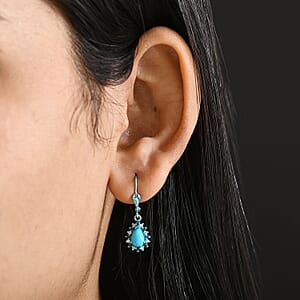 D'Joy Sleeping Beauty Turquoise, Multi Gemstone Earrings in Blue E-coat Sterling Silver 2.00 ctw