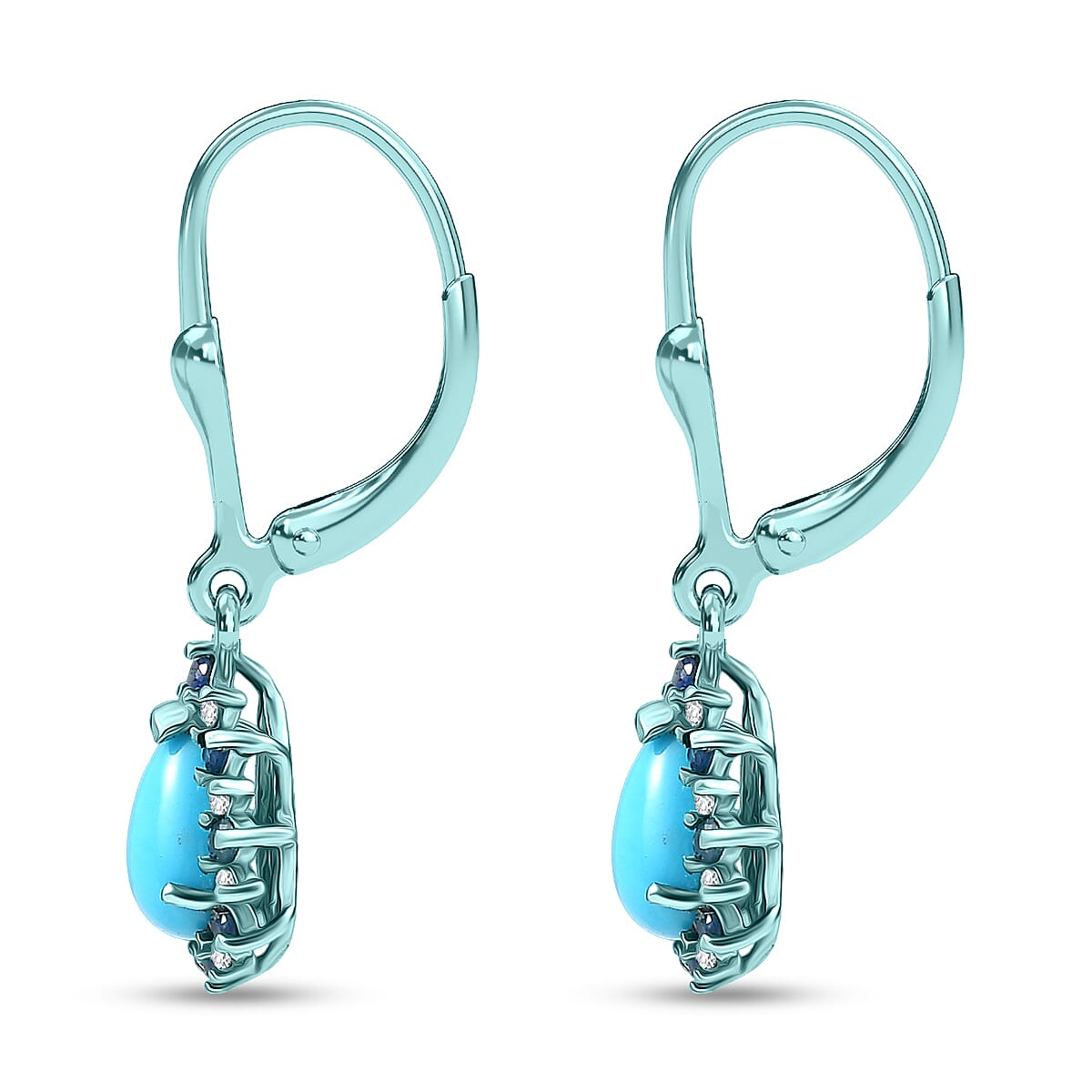 D'Joy Sleeping Beauty Turquoise and Multi Gemstone 2.00 ctw Aura Bloom Earrings in Blue E-coat Sterling Silver image number 3