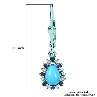 D'Joy Sleeping Beauty Turquoise, Multi Gemstone Earrings in Blue E-coat Sterling Silver 2.00 ctw