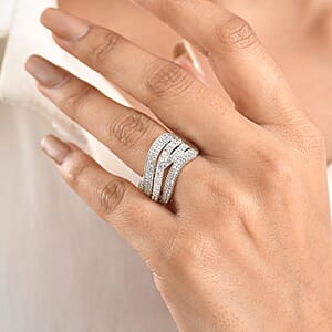 Luxuriant Lab Grown Diamond G-H SI 1.00 ctw Wave Bridge Ring in Rhodium Over Sterling Silver (Size 10.0)