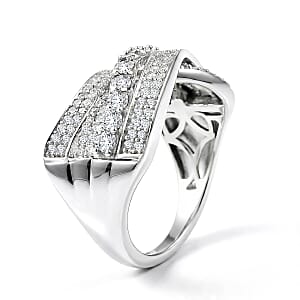 Luxuriant Lab Grown Diamond G-H SI 1.00 ctw Wave Bridge Ring in Rhodium Over Sterling Silver (Size 10.0)