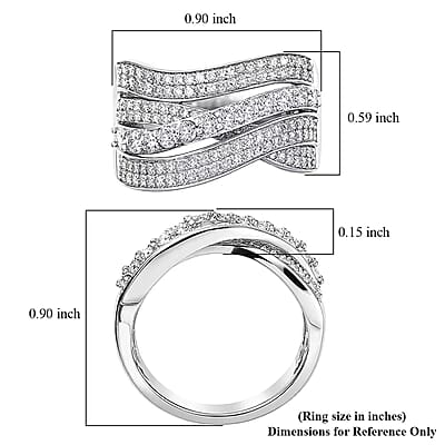 Luxuriant Lab Grown Diamond G-H SI 1.00 ctw Wave Bridge Ring in Rhodium Over Sterling Silver (Size 10.0)