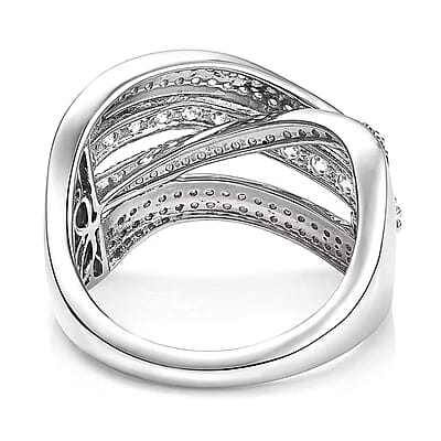 Luxuriant Lab Grown Diamond G-H SI 1.00 ctw Wave Bridge Ring in Rhodium Over Sterling Silver (Size 10.0)