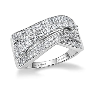 Luxuriant Lab Grown Diamond G-H SI 1.00 ctw Wave Bridge Ring in Rhodium Over Sterling Silver (Size 6.0)