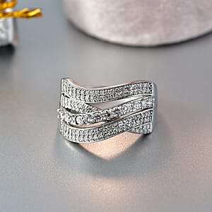 Luxuriant Lab Grown Diamond G-H SI 1.00 ctw Wave Bridge Ring in Rhodium Over Sterling Silver (Size 6.0)