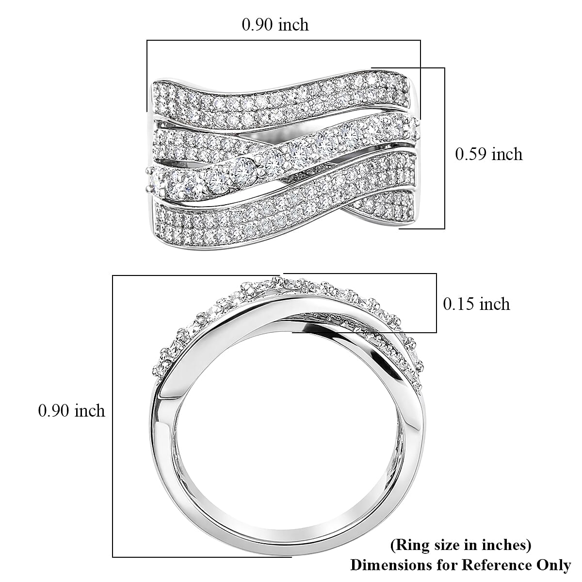 Luxuriant Lab Grown Diamond G-H SI 1.00 ctw Wave Bridge Ring in Rhodium Over Sterling Silver (Size 6.0) image number 5