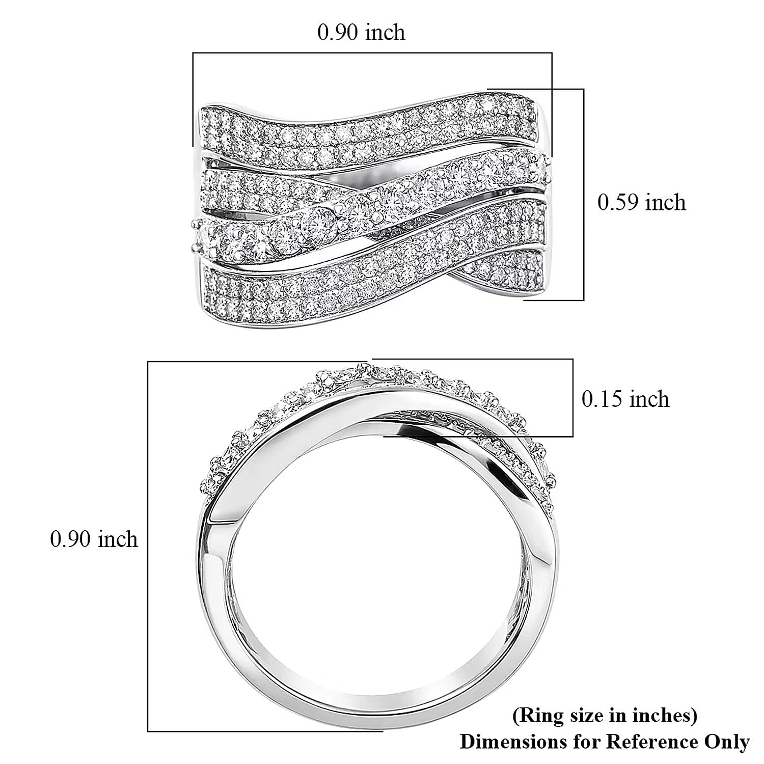 Luxuriant Lab Grown Diamond G-H SI 1.00 ctw Wave Bridge Ring in Rhodium Over Sterling Silver (Size 6.0)