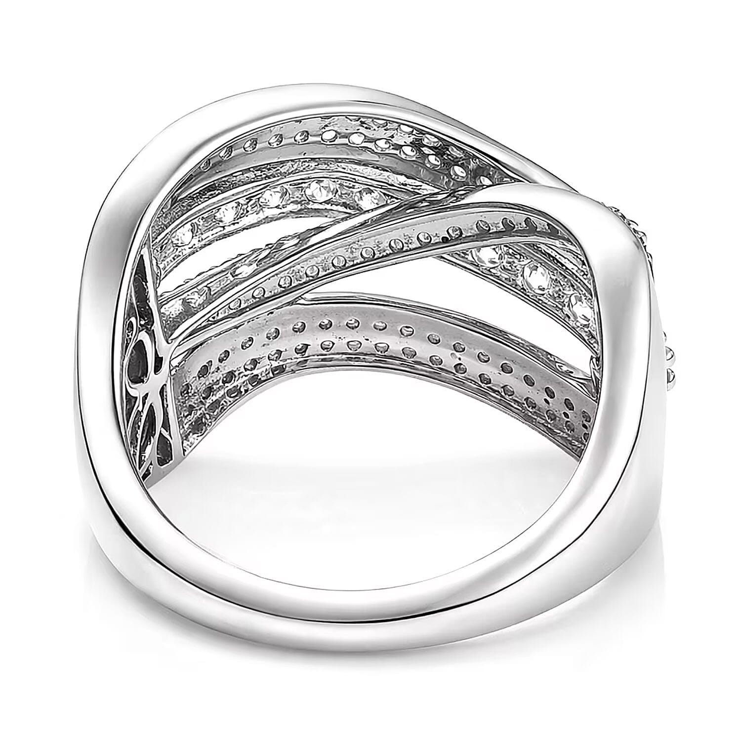 Luxuriant Lab Grown Diamond G-H SI 1.00 ctw Wave Bridge Ring in Rhodium Over Sterling Silver (Size 6.0)