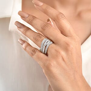 Luxuriant Lab Grown Diamond G-H SI 1.00 ctw Wave Bridge Ring in Rhodium Over Sterling Silver (Size 7.0)