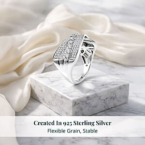 Luxuriant Lab Grown Diamond G-H SI 1.00 ctw Wave Bridge Ring in Rhodium Over Sterling Silver (Size 7.0)