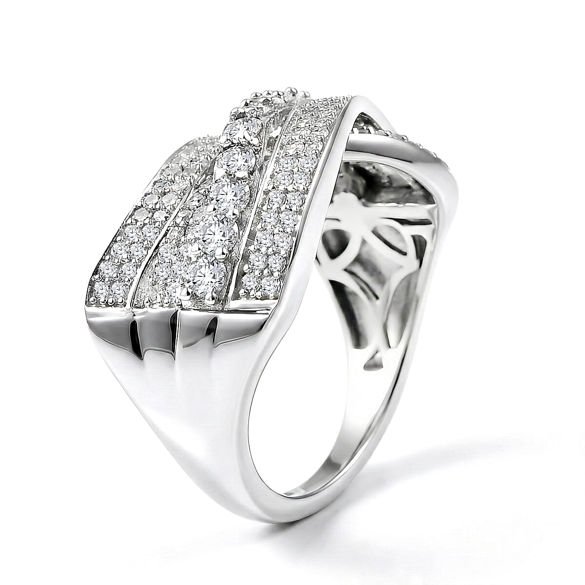 Luxuriant Lab Grown Diamond G-H SI 1.00 ctw Wave Bridge Ring in Rhodium Over Sterling Silver (Size 7.0) image number 3