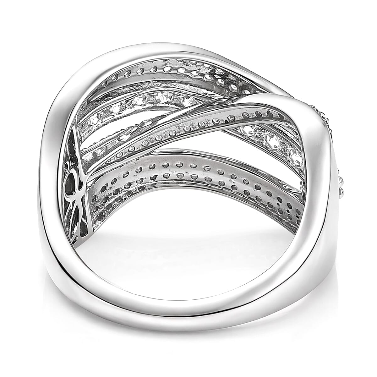 Luxuriant Lab Grown Diamond G-H SI 1.00 ctw Wave Bridge Ring in Rhodium Over Sterling Silver (Size 7.0) image number 4