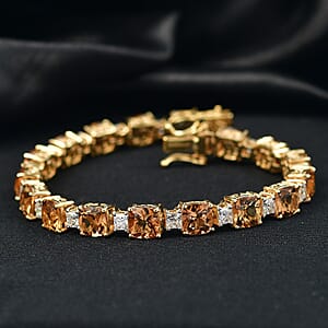 D'Joy Premium Marialite and Moissanite 16.25 ctw Art Deco Bracelet in 18K Vermeil Yellow Gold Over Sterling Silver (6.50 In)