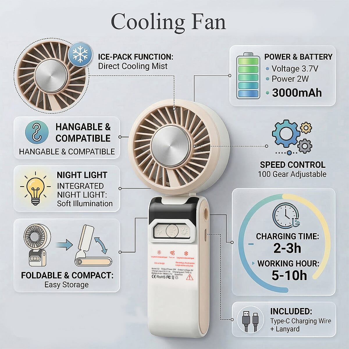 Livmore White Cooling Fan with LED Light image number 2