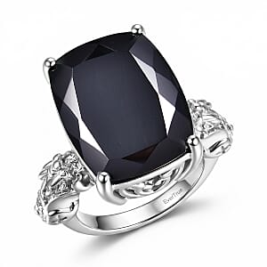 EverTrue Thai Black Spinel 24.50 ctw Ring in Platinum Bond (Size 7.0)
