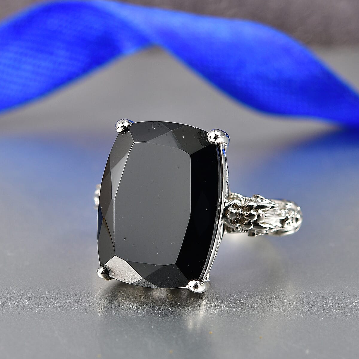 EverTrue Thai Black Spinel 24.50 ctw Ring in Platinum Bond (Size 7.0) image number 1