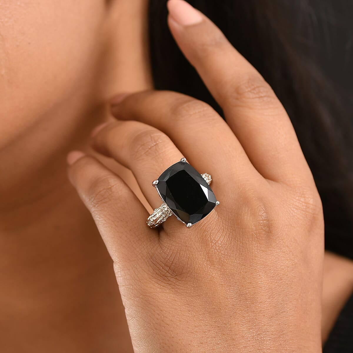 EverTrue Thai Black Spinel 24.50 ctw Ring in Platinum Bond (Size 7.0) image number 2