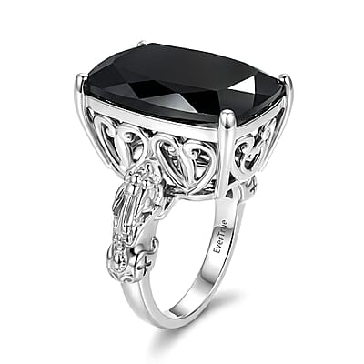 EverTrue Thai Black Spinel 24.50 ctw Ring in Platinum Bond (Size 8.0)