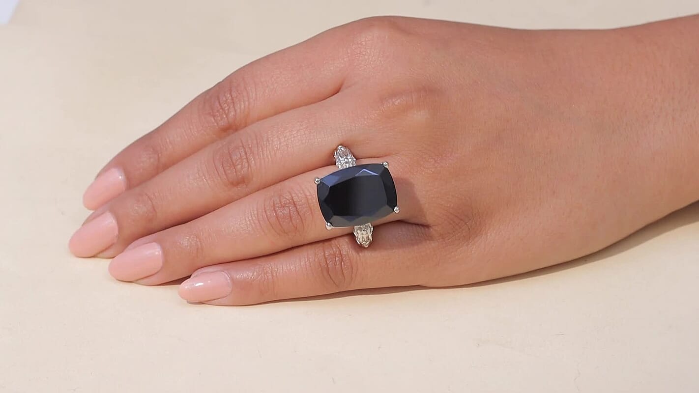 EverTrue Thai Black Spinel Ring in Platinum Bond (Size 10.0) 24.50 ctw