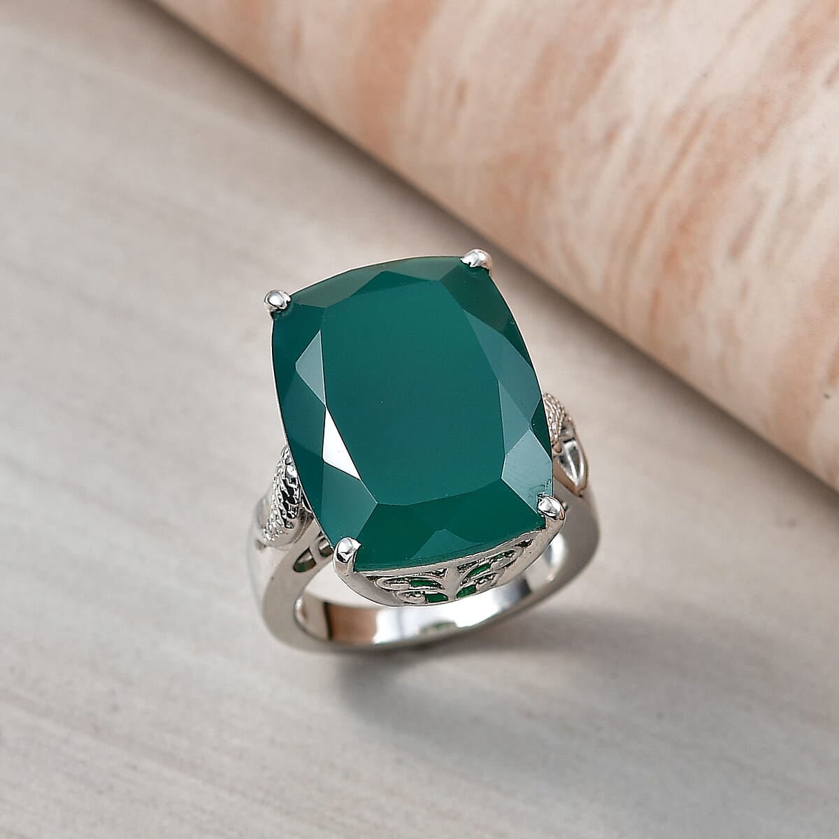 EverTrue Green Onyx Living Creature Ring in Platinum Bond (Size 10.0) 15.00 ctw image number 1