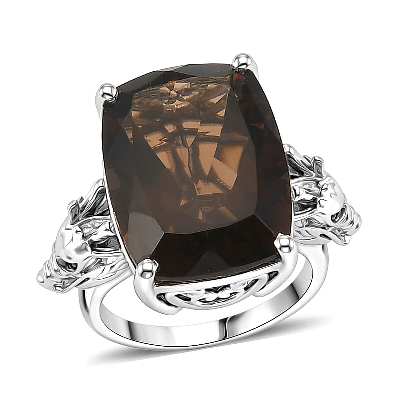 EverTrue Smoky Quartz, Thai Black Spinel Ring in Platinum Bond