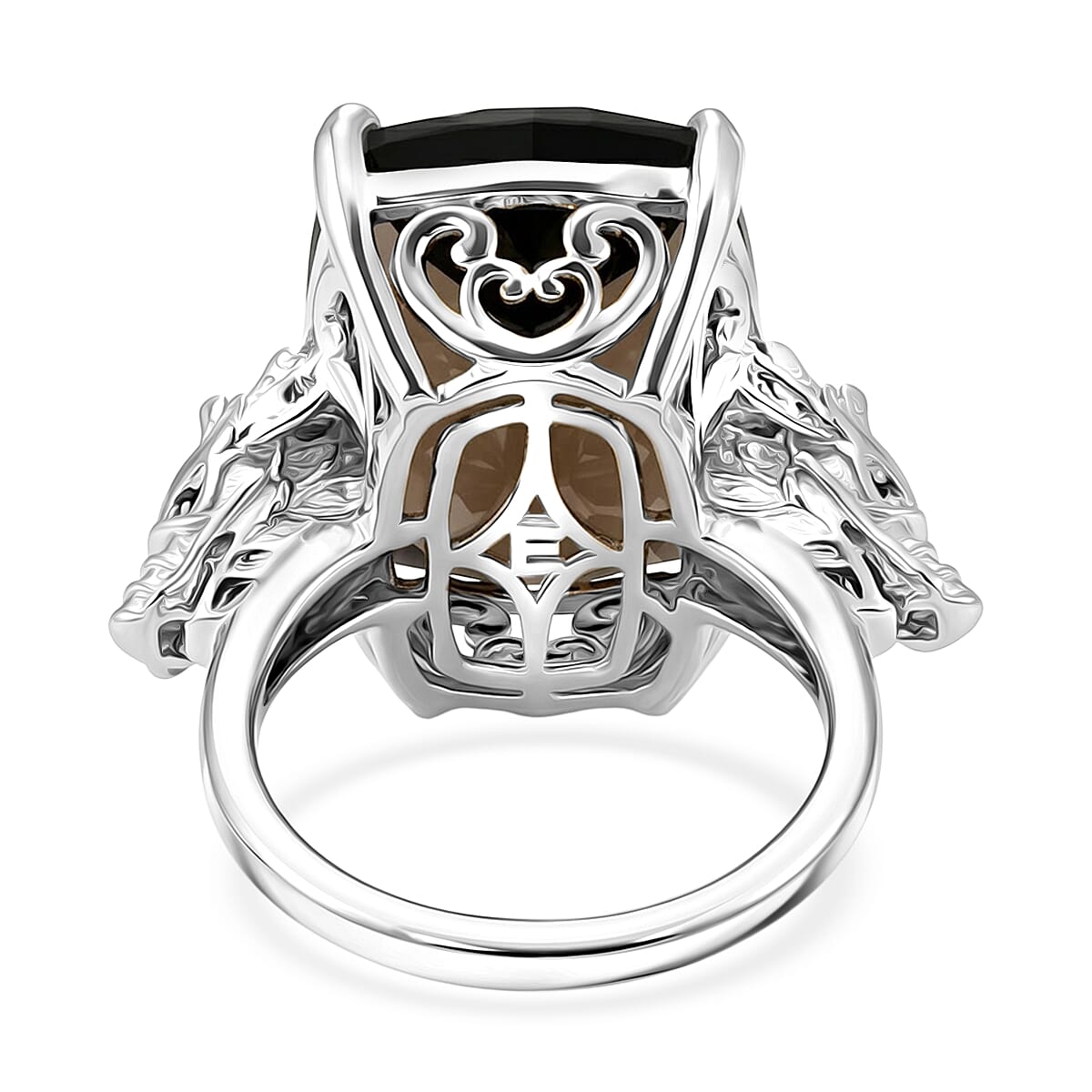 EverTrue Smoky Quartz, Thai Black Spinel Ring in Platinum Bond