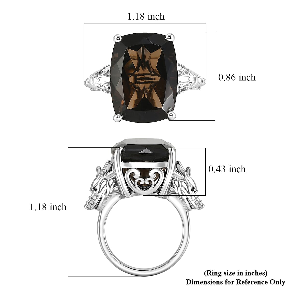 EverTrue Smoky Quartz, Thai Black Spinel Ring in Platinum Bond