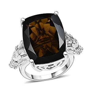 EverTrue Smoky Quartz, Thai Black Spinel Ring in Platinum Bond