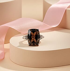 EverTrue Smoky Quartz, Thai Black Spinel Ring in Platinum Bond