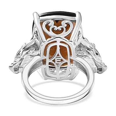 EverTrue Smoky Quartz and Thai Black Spinel 17.15 ctw Ring in Platinum Bond (Size 6.0)