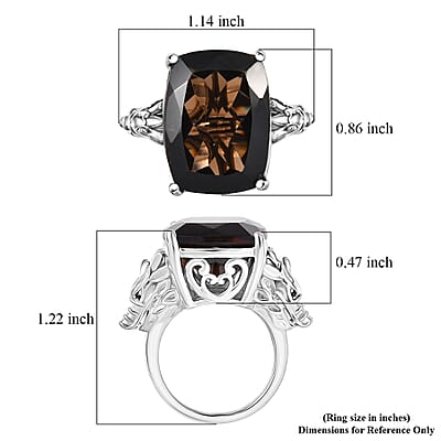 EverTrue Smoky Quartz and Thai Black Spinel 17.15 ctw Ring in Platinum Bond (Size 6.0)