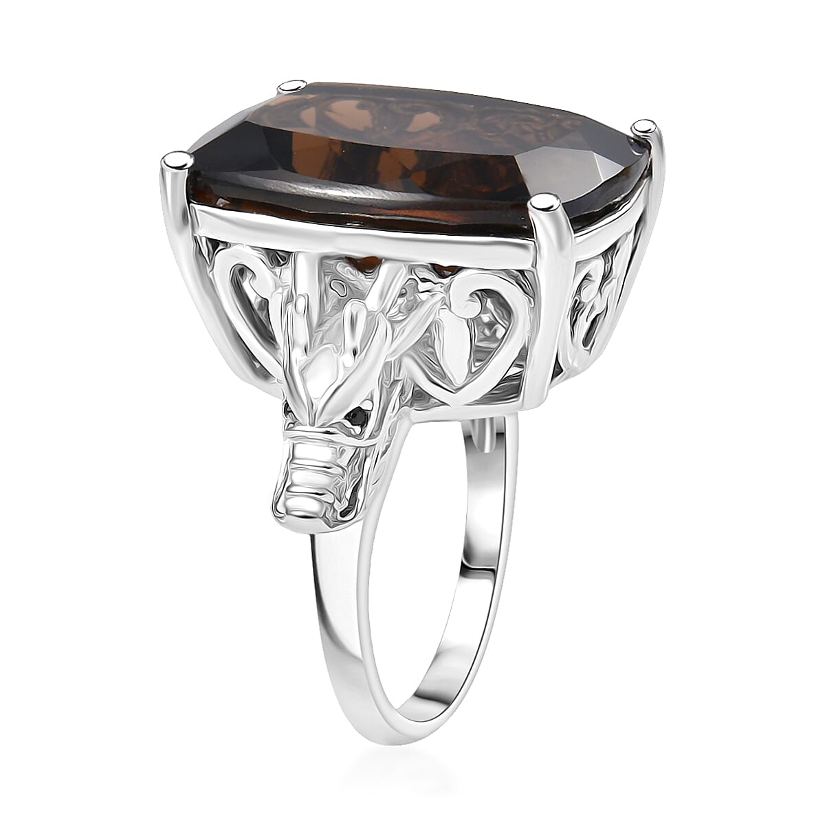 EverTrue Smoky Quartz, Thai Black Spinel Ring in Platinum Bond image number 3