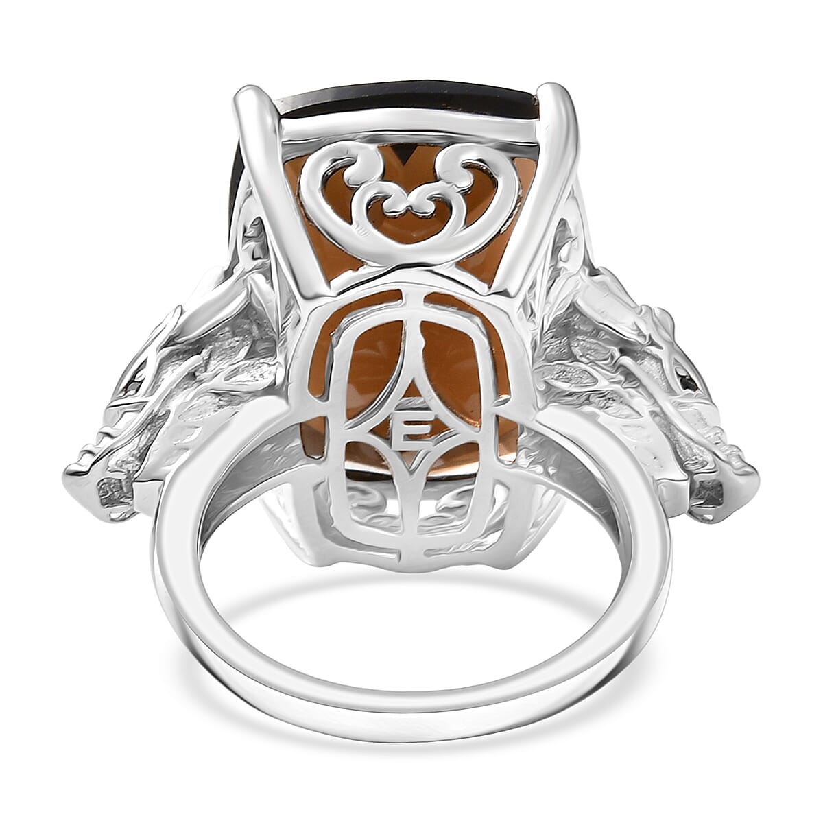EverTrue Smoky Quartz, Thai Black Spinel Ring in Platinum Bond image number 4