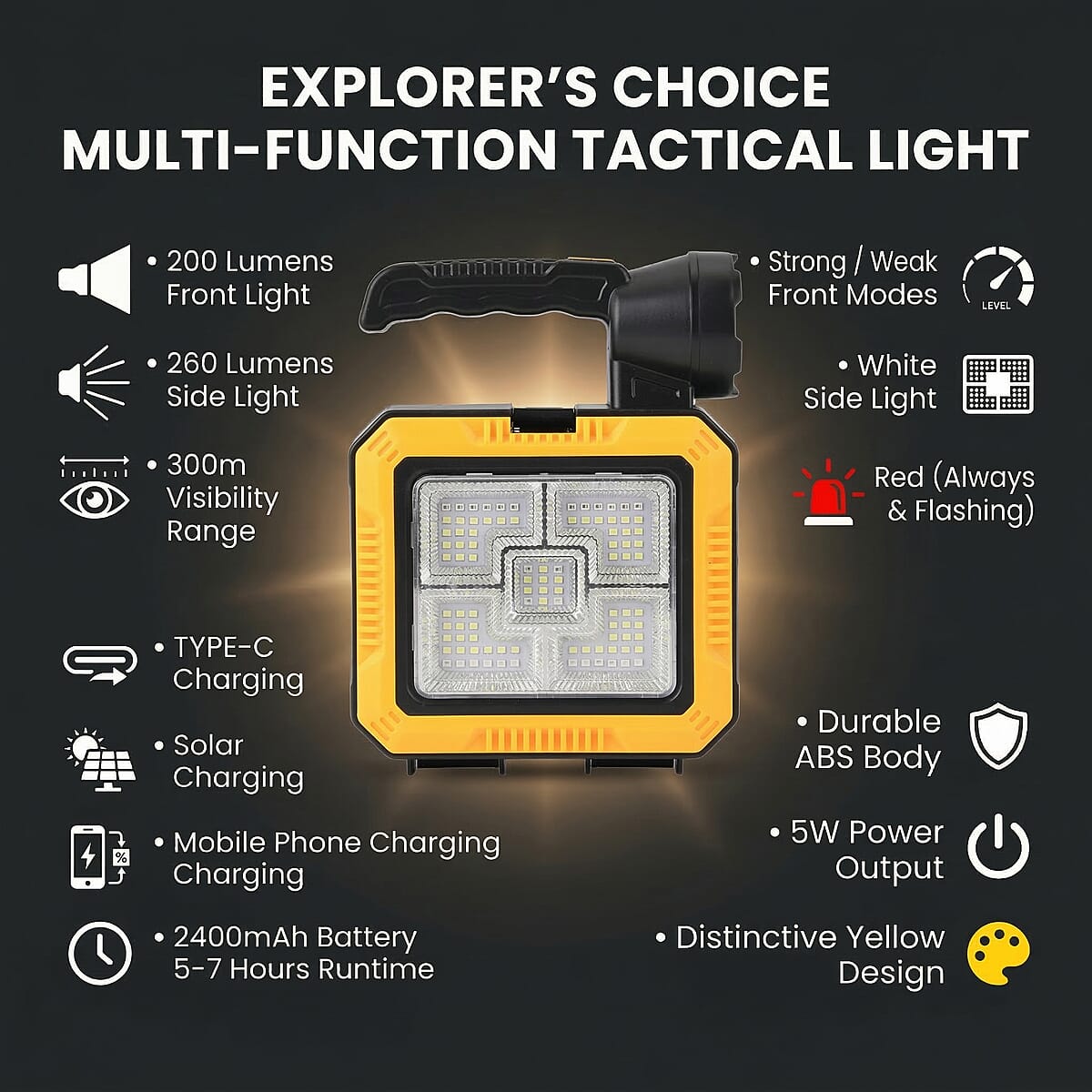 Yellow Luminous Flashlight Tool (2400 mAh Battery) image number 2